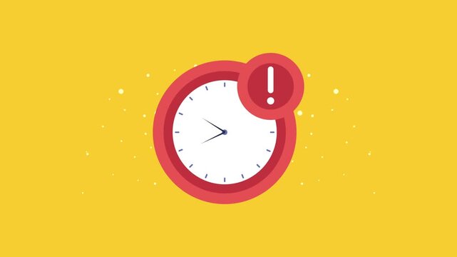 Animated clock with exclamation mark illustrates time management urgency and important notification or deadline reminder concept.