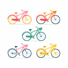 Fototapeta premium Collection of colorful bicycles with baskets
