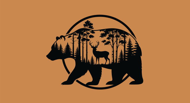 Black bear silhouette walking profile.