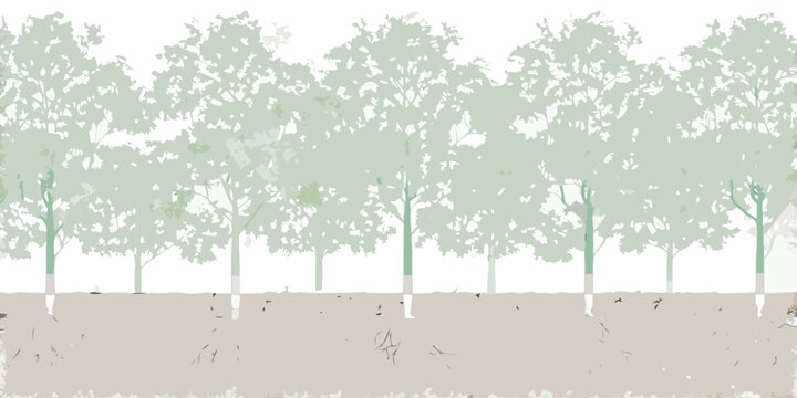Row of trees in elevation stylized illustration with beige ground