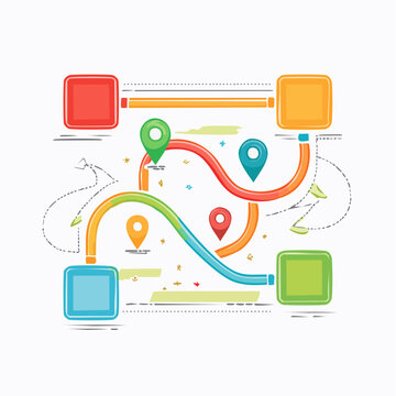 Colorful Infographic Path with Map Pins and Destination Markers