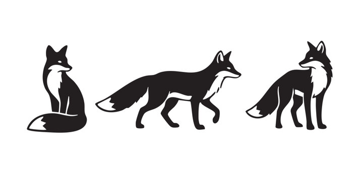 Wild Fox Silhouettes Set, Sitting Running and Standing 