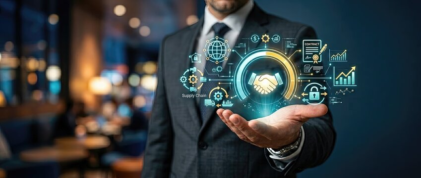 Innovative business strategy implementation corporate office digital graphic design modern environment professional viewpoint business growth concept