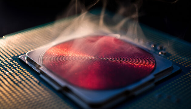 Thermal throttling warning light on laptop keyboard indicating overheating in computer technology background with red glow effect