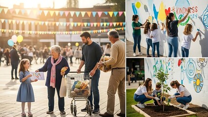 Obraz premium Family and community activities outdoor day with art planting and kindness themes