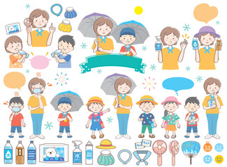 Fototapeta premium 親子のかわいい熱中症対策セット【文字なし】