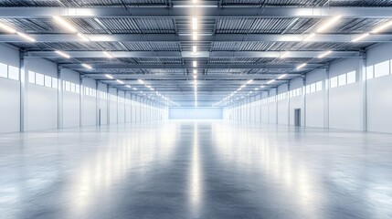 Obraz premium Expansive Modern Industrial Factory Interior with Clean Lines and Advanced Lighting Systems