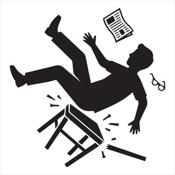 humorous chair breaking while person sitting black silhouette illustration