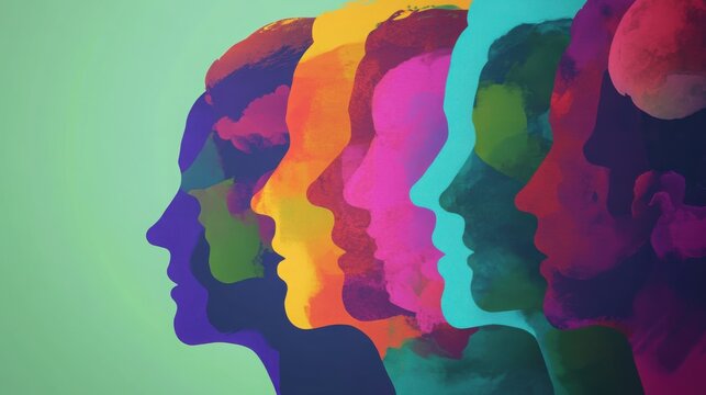 Mental health awareness concept with colorful human heads