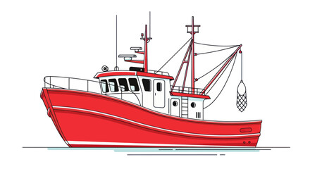 Fototapeta premium Red Fishing Boat Illustration - Maritime Commerce Vessel on White Background