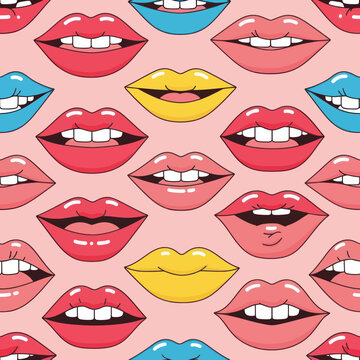 Vibrant Retro Pop Art Lips Pattern - Seamless Texture Background