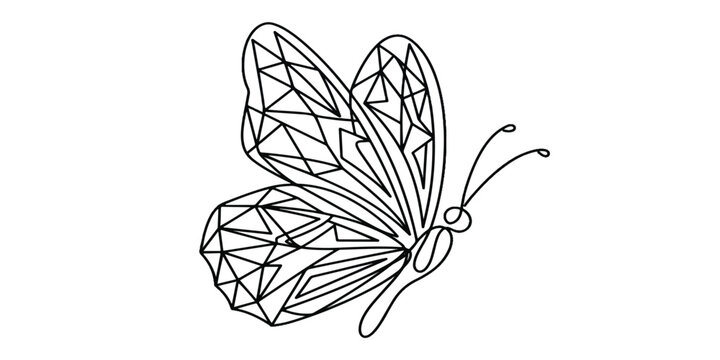 Hand drawn black and white flower vector illustration with butterfly in a spring garden design