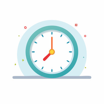Flat illustration of a clock showing 8:00