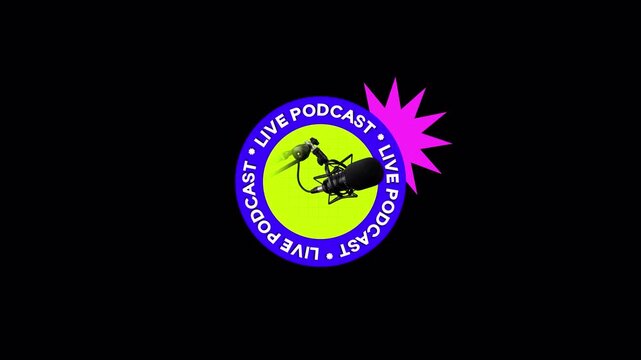 Live Podcast Animated Logo with Microphone and Rotating Text