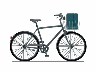 Fototapeta premium Classic City Bicycle with Basket and Bag on Plain White Background