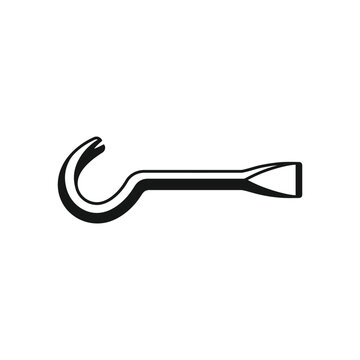 Black and white line art illustration of a pry bar, a hand tool with a curved claw end and a flat chisel end, isolated on a clean white background.