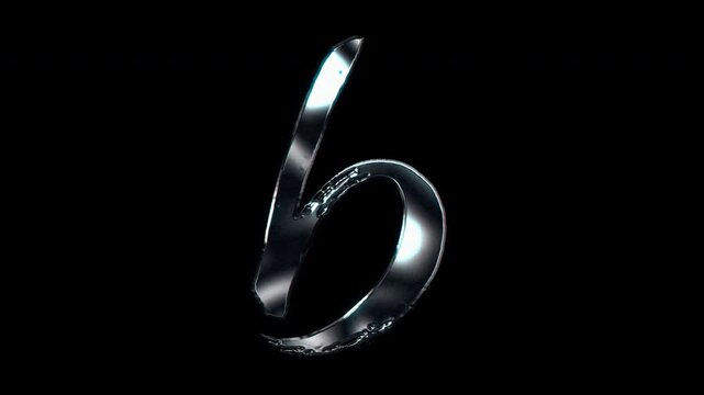 Silver metallic brush-stroke lowercase "b". Alpha channel. Seamless loop video