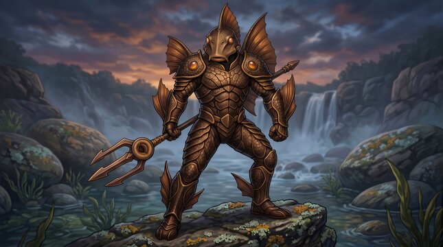Pleco Fish Humanoid Brown Bronze Armored Warrior  