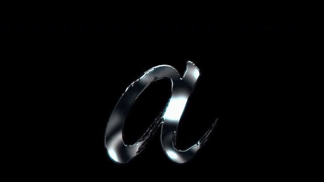 Silver metallic brush-stroke lowercase "a". Alpha channel. Seamless loop video