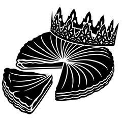 Silhouette of layered cake with ornate crown, symbolizing Galette des Rois, French Epiphany tradition, and festive royal celebration. © Suriya