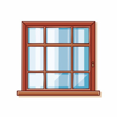 Obraz premium Cartoon illustration of a wooden framed window with multiple panes