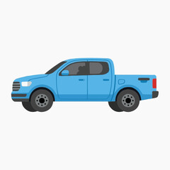 Fototapeta premium Blue pickup truck illustration isolated on white background