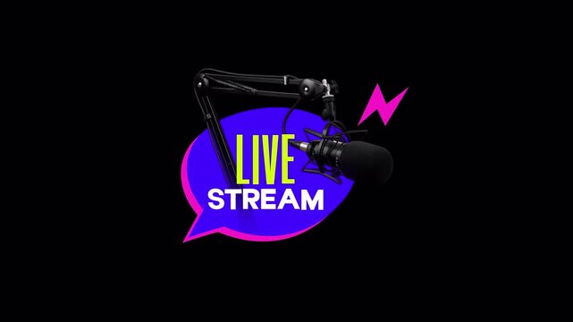 Animated Live Stream Graphic with Microphone and Speech Bubble
