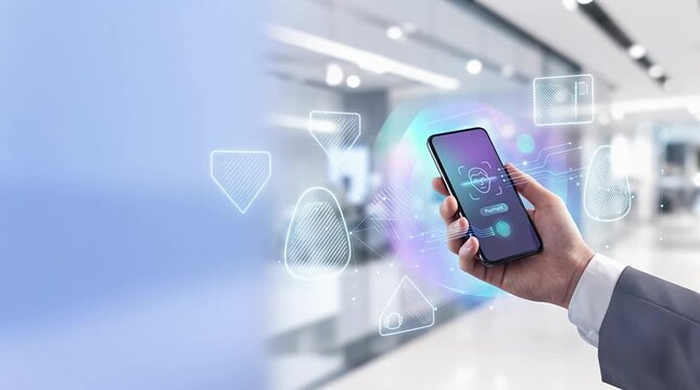 Modern Smartphone Displaying Facial Recognition Technology in Office
