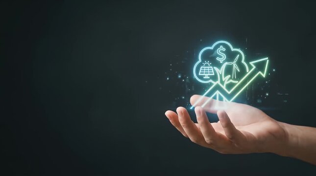 Digital Growth Indicators in a Hand with Eco-Friendly Icons