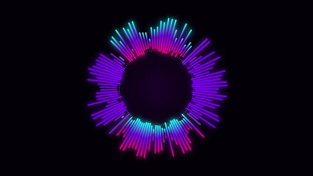 Vibrant neon sound wave pulses in a circular pattern against a dark background.