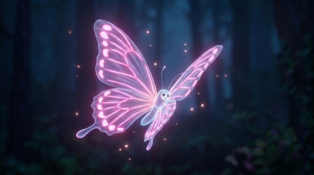 butterfly in the night. Ghost butterfly floating neon pink