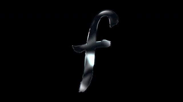 Silver metallic brush-stroke lowercase "f". Alpha channel. Seamless loop video