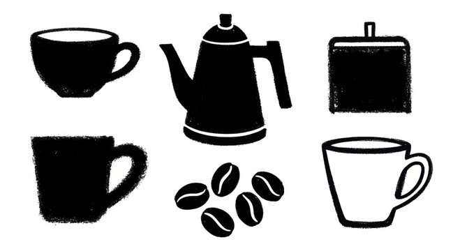 Collection of Coffee Related Objects and Beans.
