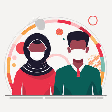 Diverse couple wearing face masks