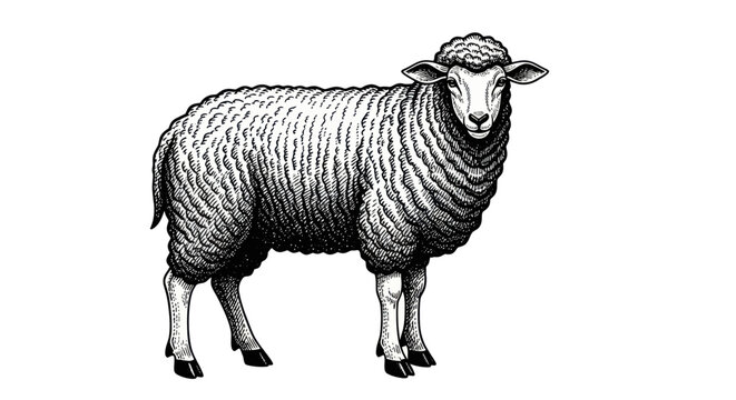 Vintage Sheep Illustration - Hand Drawn Farm Animal Portrait