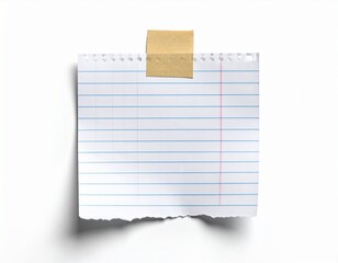 Fototapeta premium Torn lined notebook paper attached with masking tape academic study concept