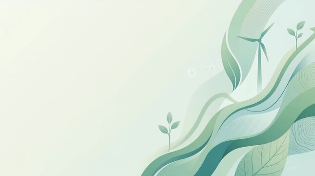 Serene Abstract Green Patterns With Leaves and Wind Turbines