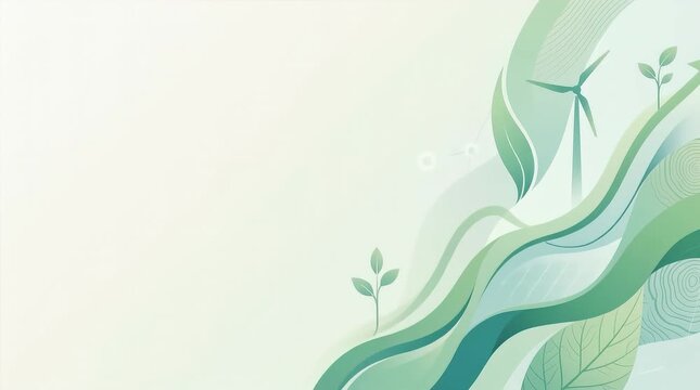 Serene Abstract Green Patterns With Leaves and Wind Turbines