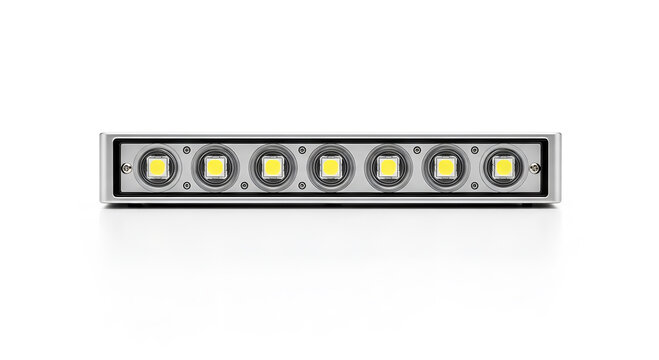 Linear LED light bar strip with high power diodes front view isolated on white background