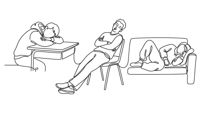 People in various states of rest and relaxation.