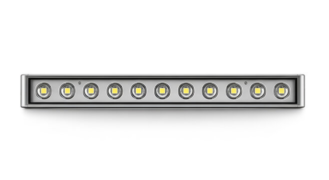 Linear LED light bar strip with high power diodes front view isolated on white background