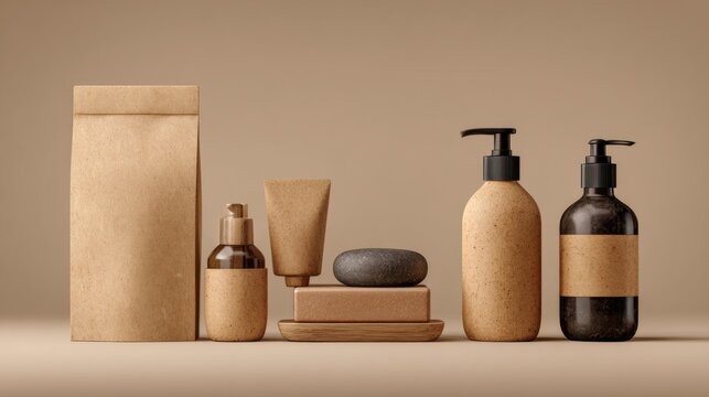 Eco-friendly packaging products studio setting product display minimalist aesthetic close-up view sustainable living