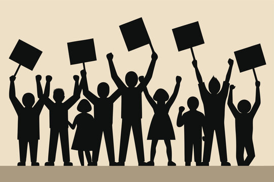 Protestors with blank signs vector illustration protest sign holding sign raised hands protest crowd protest actio