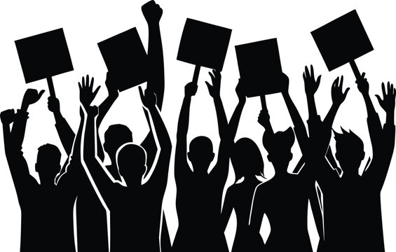Protestors with blank signs vector illustration protest sign holding sign raised hands protest crowd protest actio