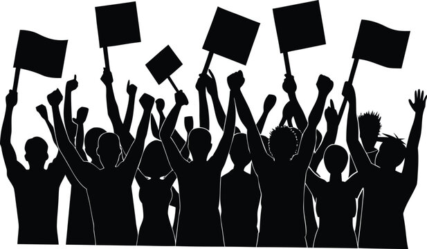 Protestors with blank signs vector illustration protest sign holding sign raised hands protest crowd protest actio