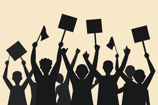 Protestors with blank signs vector illustration protest sign holding sign raised hands protest crowd protest actio