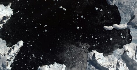 Satellite View Antarctic Glacier Calving Icebergs Southern Ocean © Aerial View
