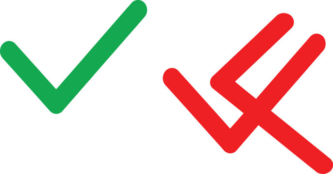 Green check mark and red cross icon set Vector