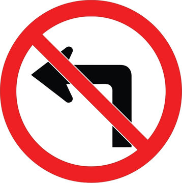 No left turn arrow prohibition sign with red circle Vector