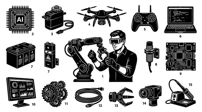 Robotics AI Technology Vector Icons Set